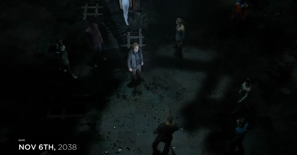 Detroit Become Human characters standing in dark alley