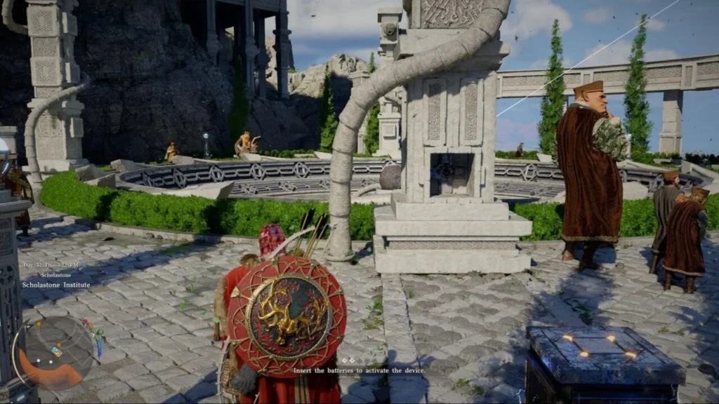 Player character stands in stone courtyard, Dragon Age Inquisition