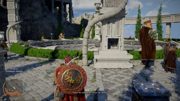 Player character stands in stone courtyard, Dragon Age Inquisition