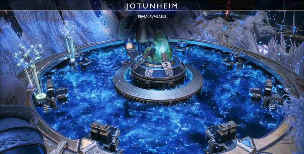 Jotunheim realm portal glowing in blue circular platform