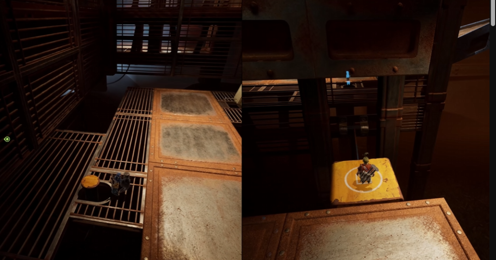 It Takes Two characters standing on industrial platforms