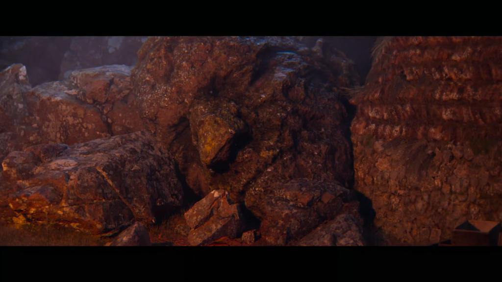 Brown rocks stacked in rocky landscape