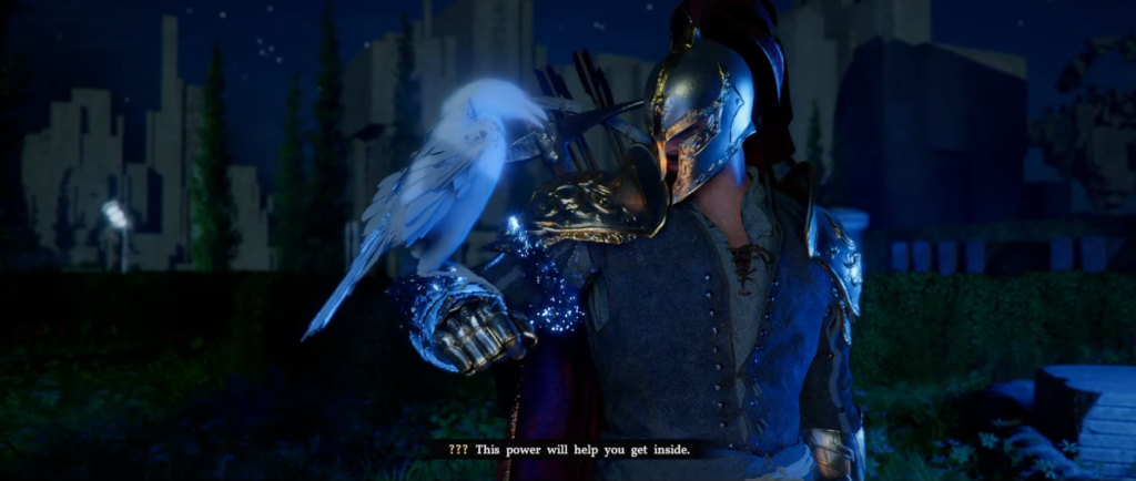 Кратос атакует синего врага огненным кругом на мосту