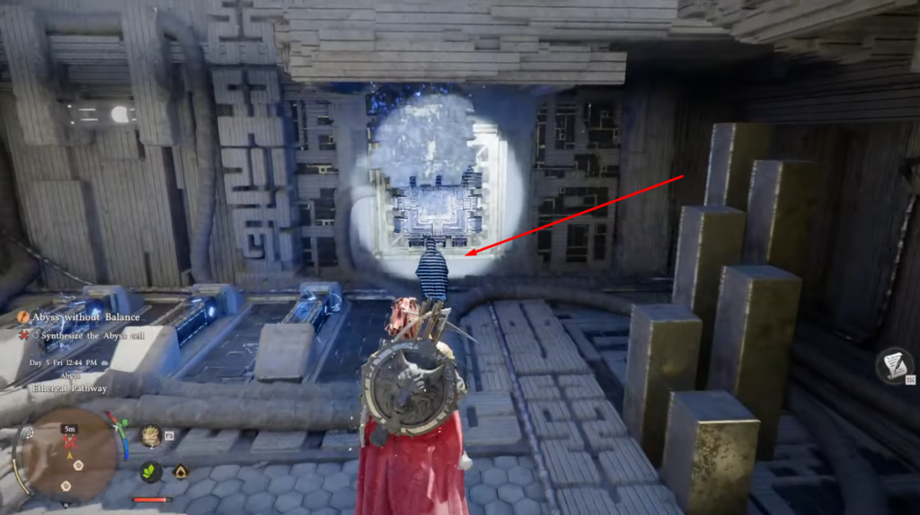 Кратос смотрит на Тюра у синего бассейна