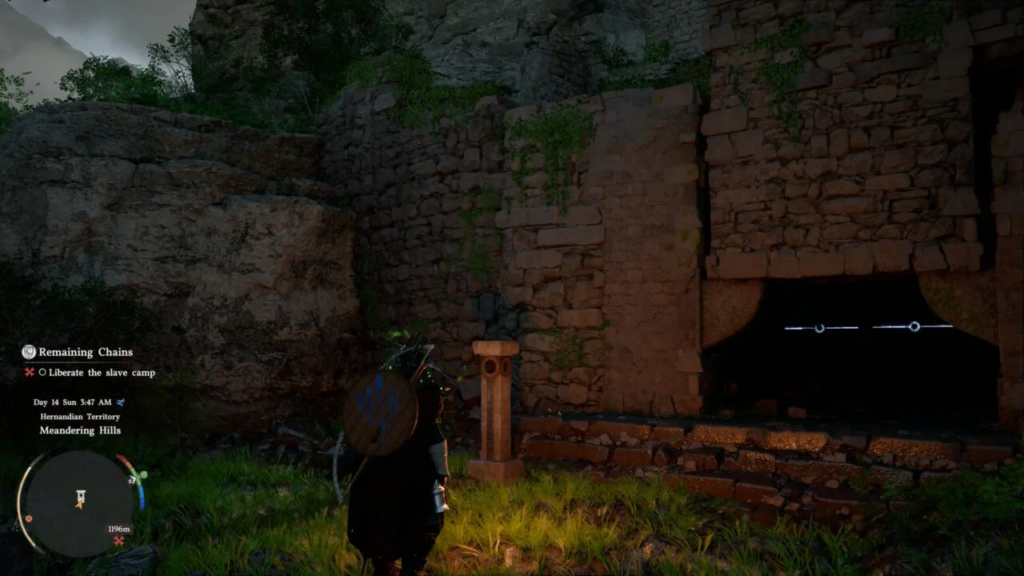 Eivor stands near stone ruins in Assassin's Creed Valhalla