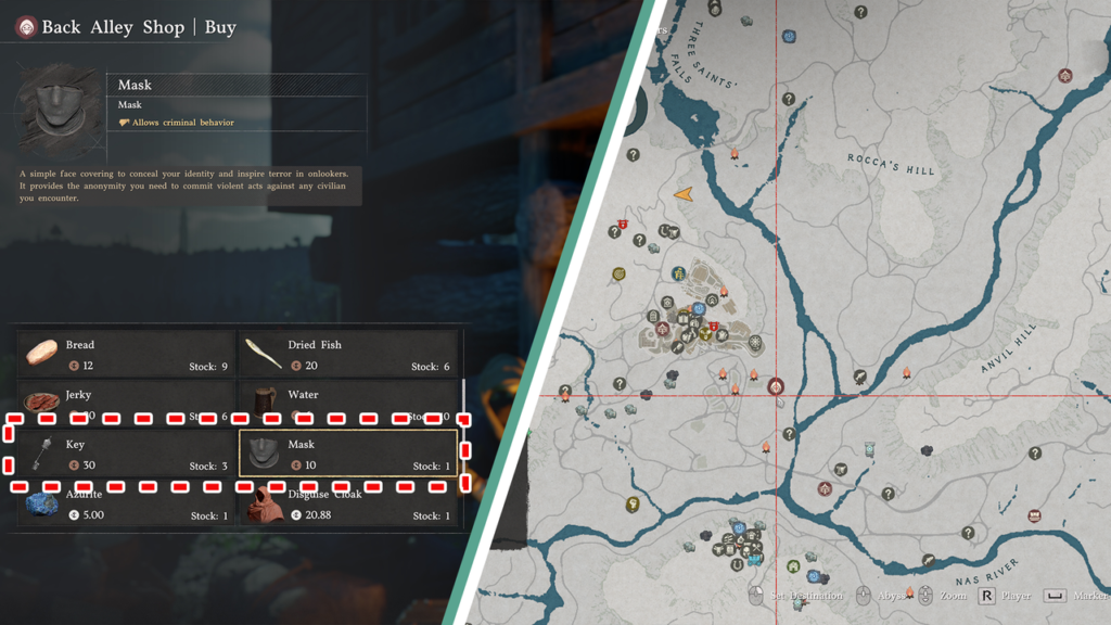 Back Alley Shop buy menu beside world map