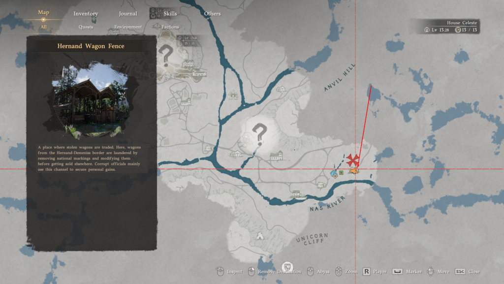 Hernand Wagon Fence location shown on game map