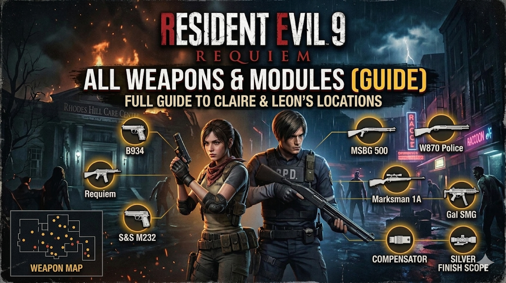 Claire and Leon hold guns in Resident Evil 9 city