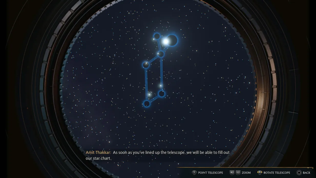 Star constellation highlighted on telescope star chart screen