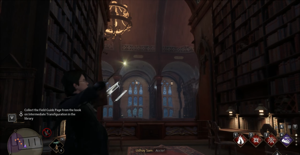 Hogwarts Legacy student casting spell in Hogwarts library
