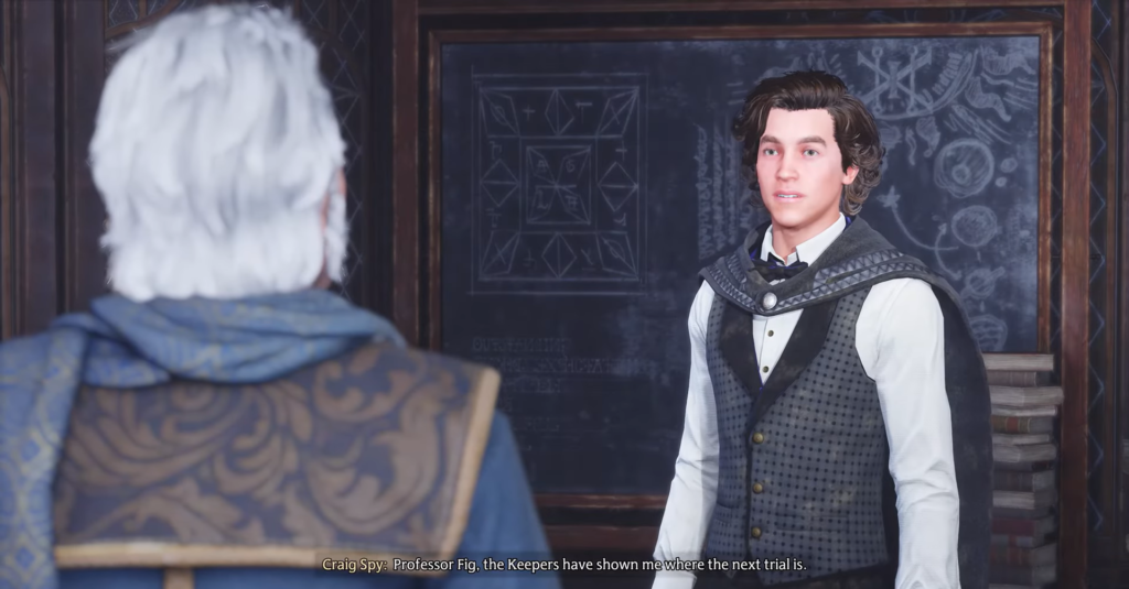 Student speaking to Professor Fig in Hogwarts classroom