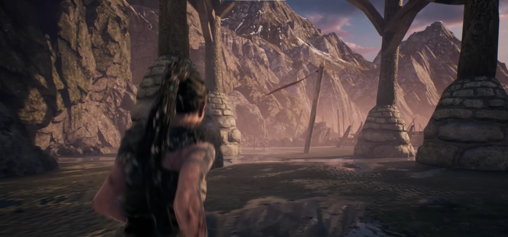 Сенуа из Hellblade бежит по каменному берегу