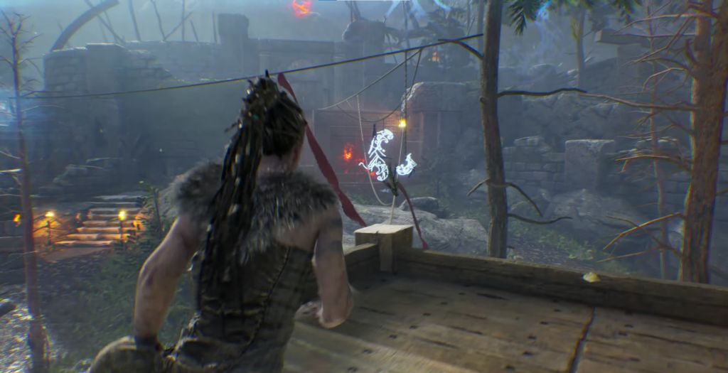 Senua runs on wooden platform in Hellblade: Senua's Sacrifice
