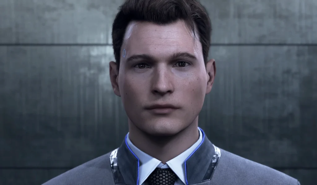 Connor android from Detroit: Become Human facing camera indoors