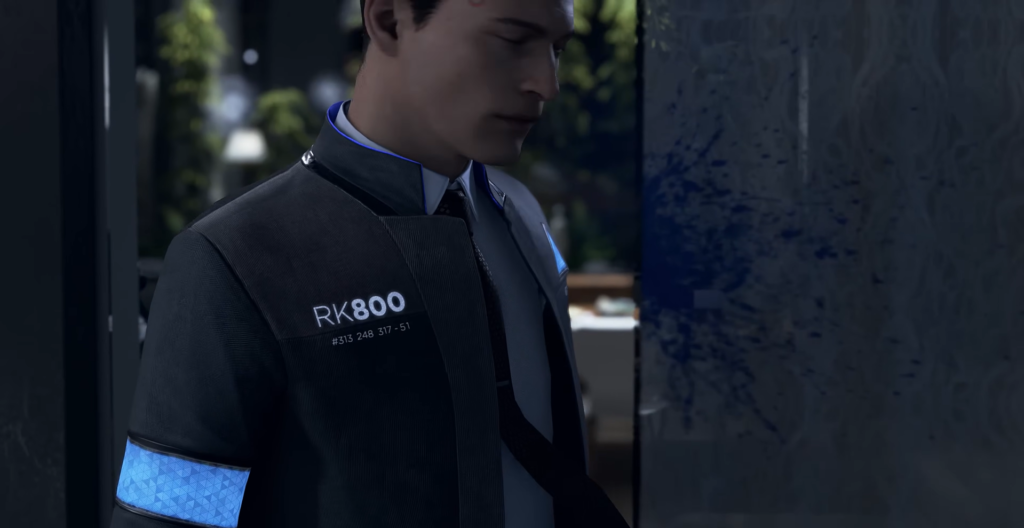 Connor RK800 stands by wall in Detroit: Become Human