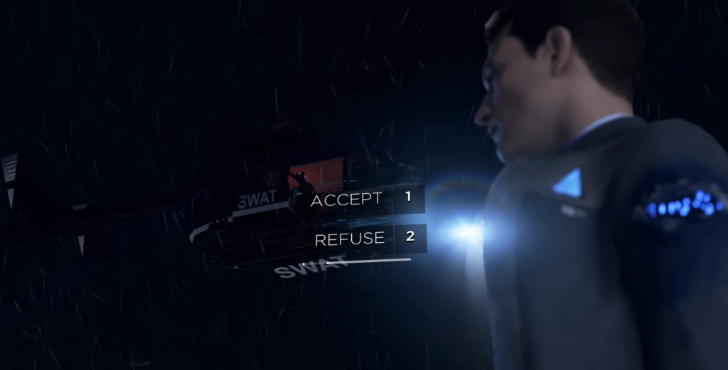 Connor from Detroit: Become Human facing accept refuse prompt