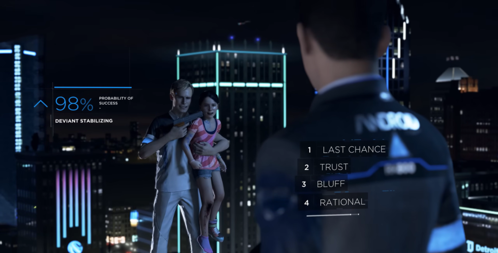 Connor facing hostage taker on rooftop in Detroit: Become Human