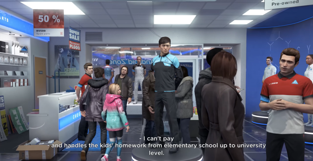 Detroit Become Human android stands on display in store