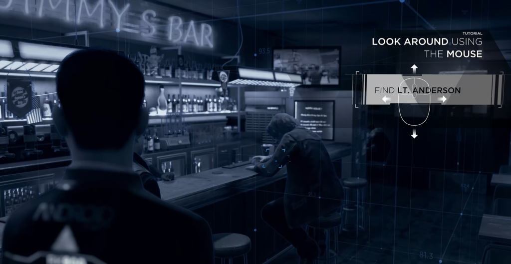 Connor looks at man sitting at bar counter