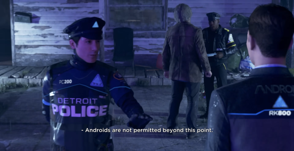 Detroit: Become Human police officer stops Connor outside house