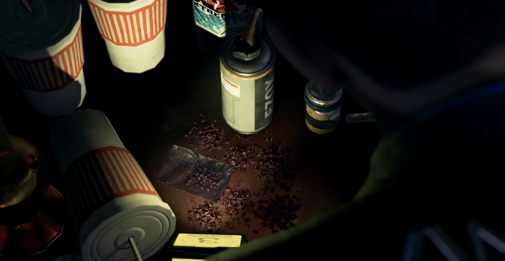 Spray paint cans and debris scattered on floor