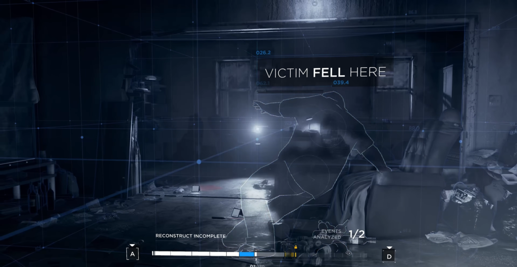 Victim outline falls in dark room investigation scene