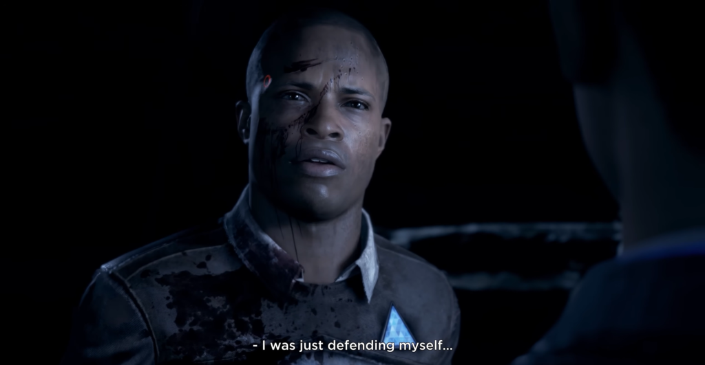 Markus from Detroit: Become Human speaking in dark room