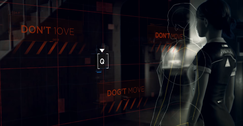 Kara from Detroit: Become Human facing hologram indoors