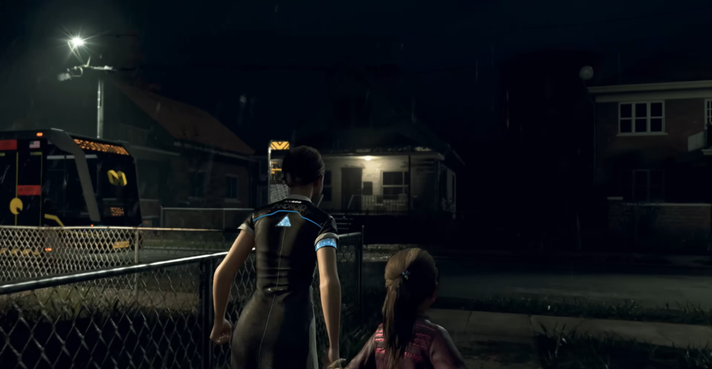 Kara and Alice walk at night in Detroit Become Human