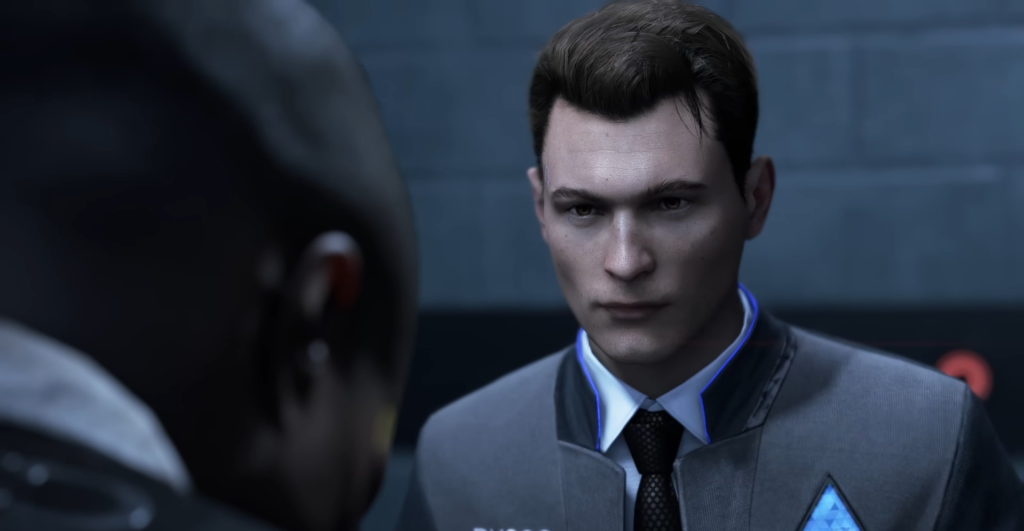 Connor from Detroit: Become Human facing someone indoors