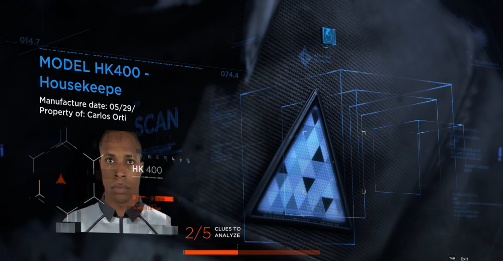 Detroit Become Human HK400 model scan interface on screen