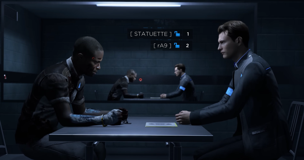 Connor interrogates android suspect across table in Detroit: Become Human