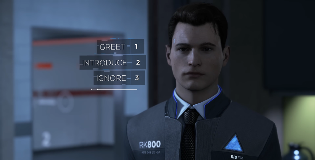 Connor from Detroit: Become Human stands in office