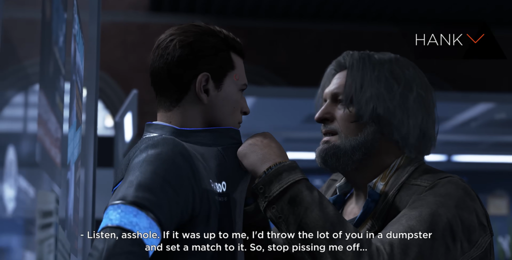 Hank confronts Connor in Detroit: Become Human police station