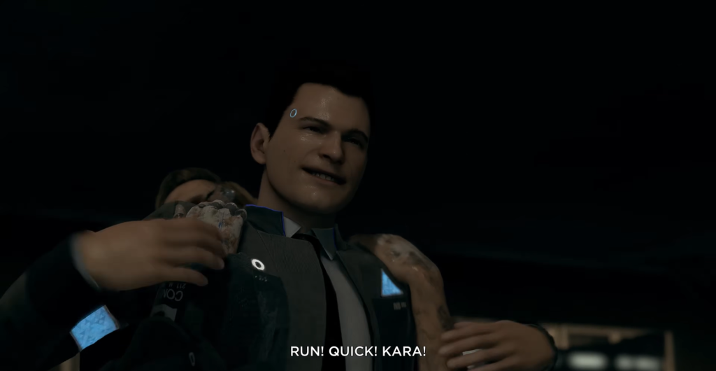 Connor holding Kara in Detroit: Become Human scene