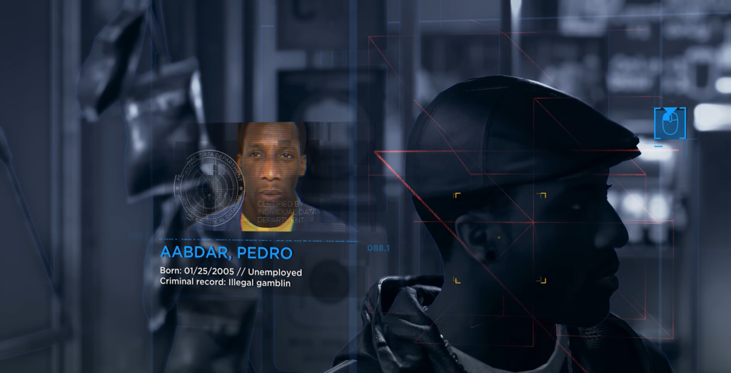 Facial recognition scans man in cap on street