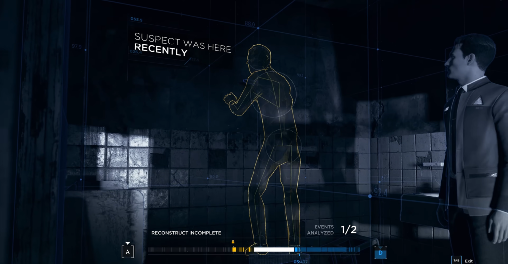 Connor from Detroit: Become Human analyzing crime scene bathroom