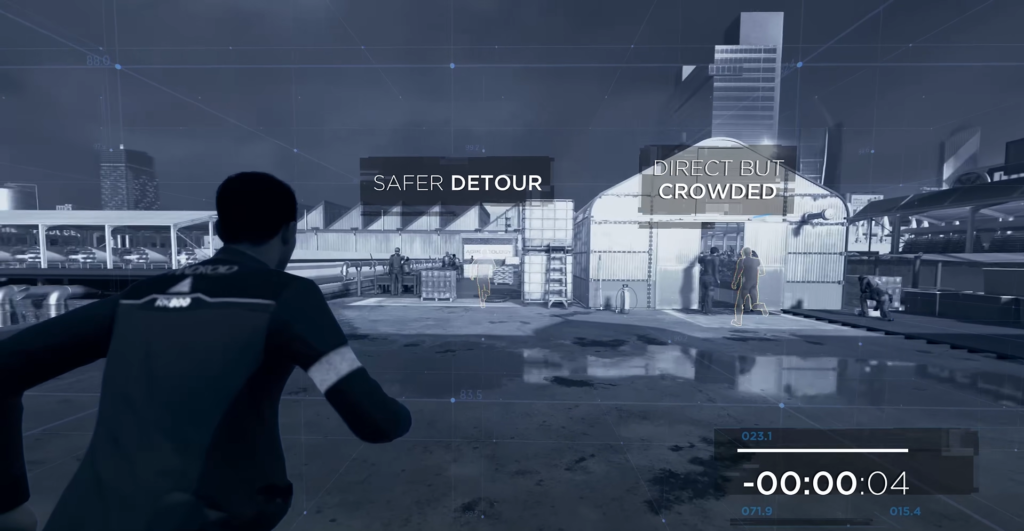 Connor from Detroit: Become Human running toward tents