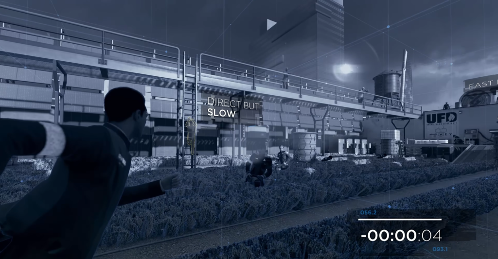 Detroit: Become Human character running in industrial yard