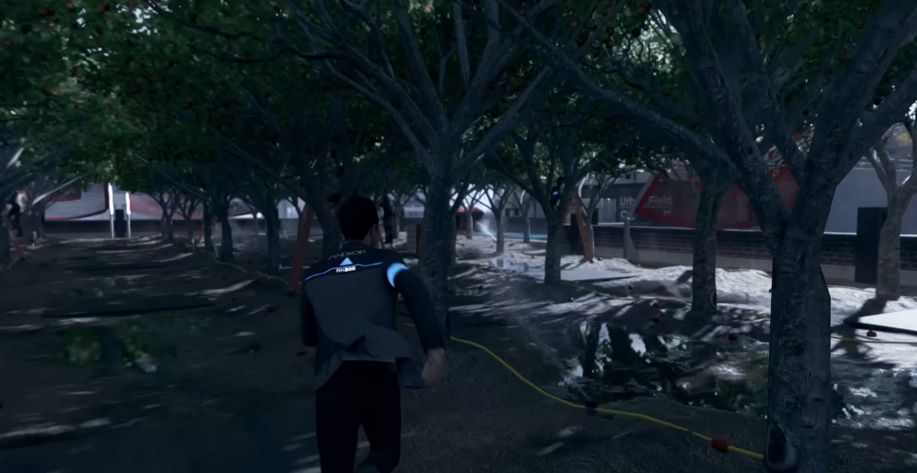 Connor from Detroit: Become Human running through trees