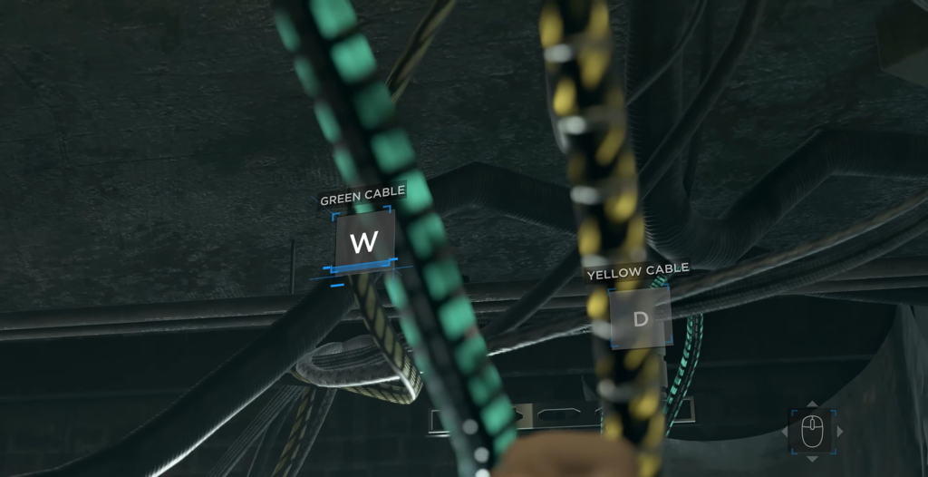 Cutting green and yellow cables in game interface