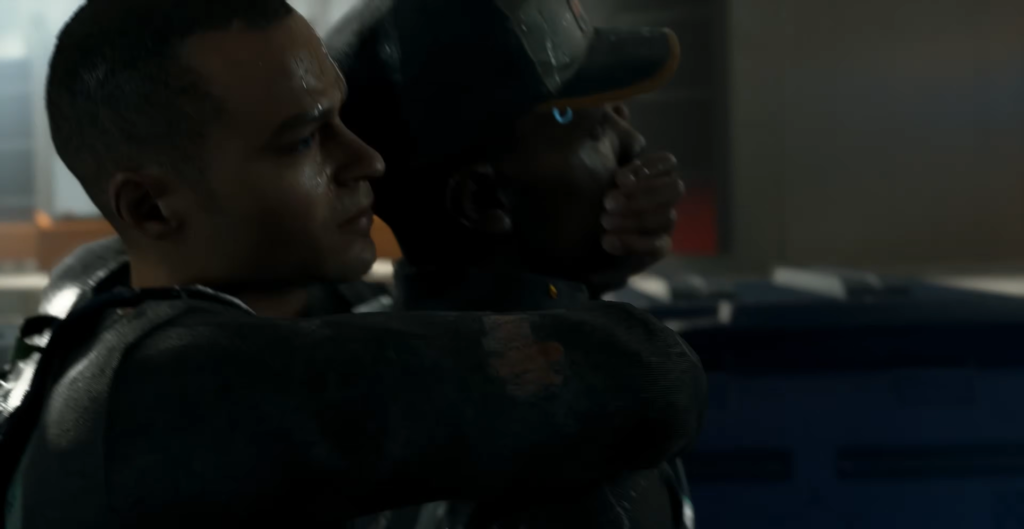 Man holds gun to another man's head indoors