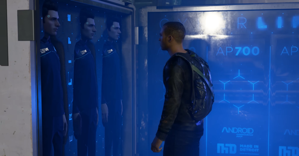 Markus from Detroit: Become Human faces android display wall