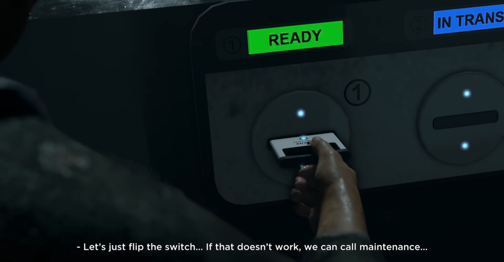 Hand inserts keycard into control panel, READY sign