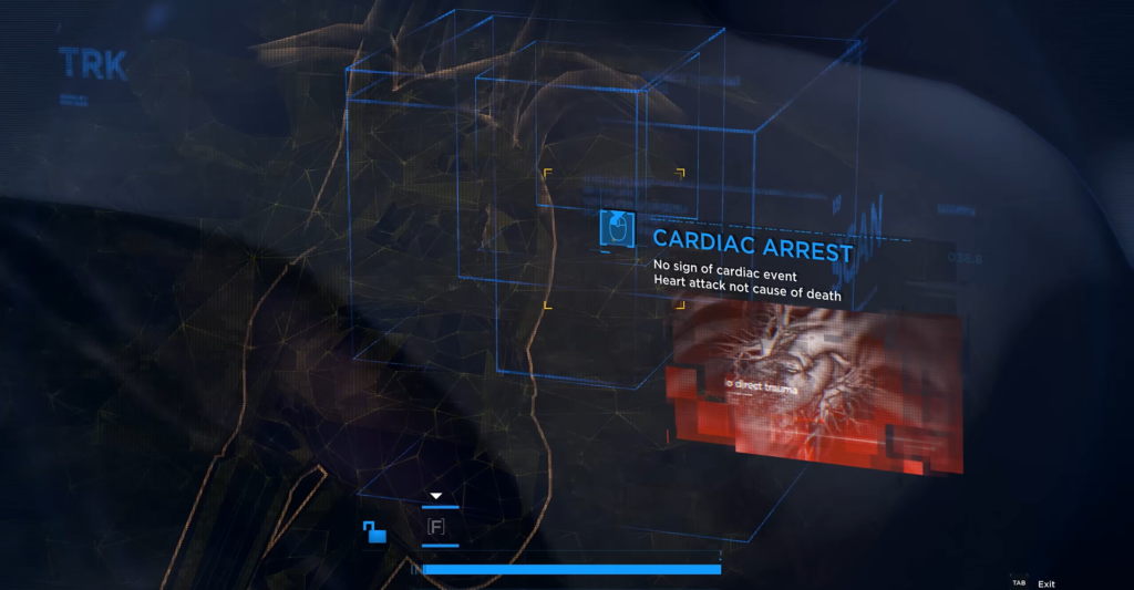 Medical interface showing cardiac arrest diagnosis on screen