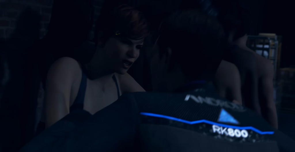 Кара из Detroit: Become Human держит Коннора RK800 в комнате