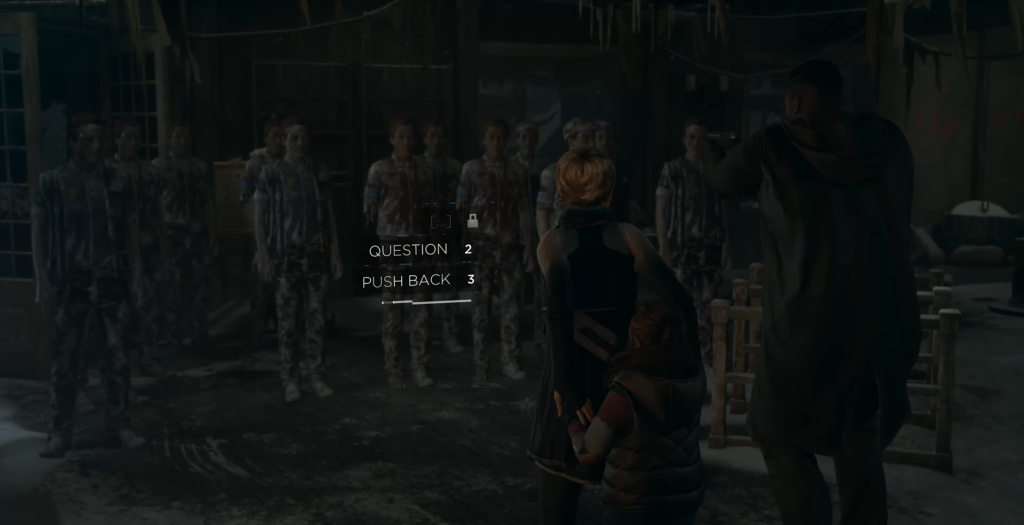Detroit Become Human dialogue options facing group indoors