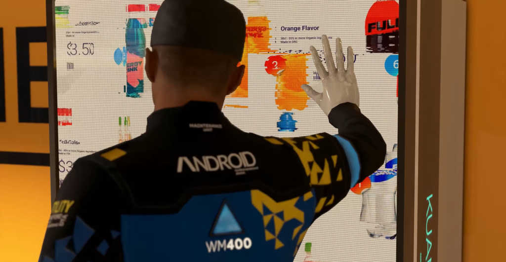 Detroit Become Human android touching store display screen