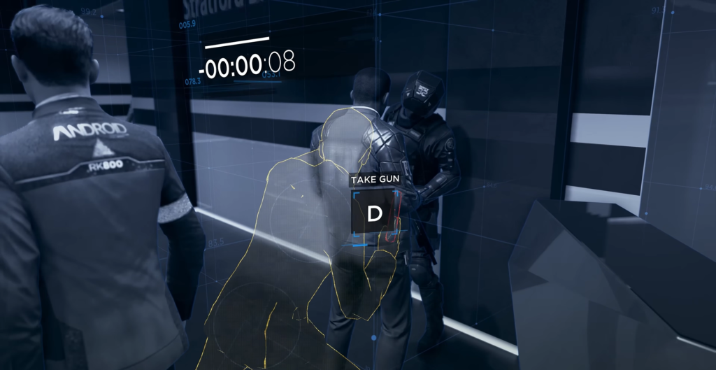 Connor from Detroit: Become Human taking gun in hallway