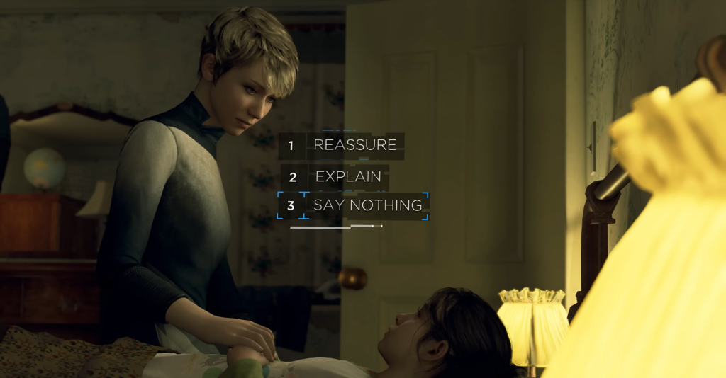 Kara from Detroit: Become Human comforts child in bedroom